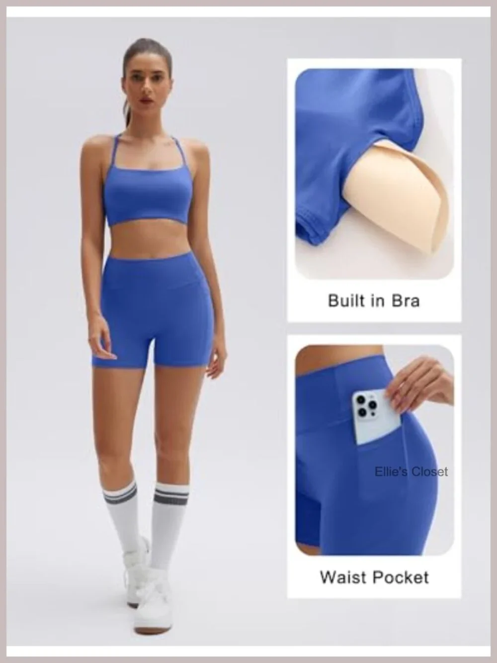 2 Piece Workout Set Padded Halter Sports Bra High Waisted Biker Shorts with